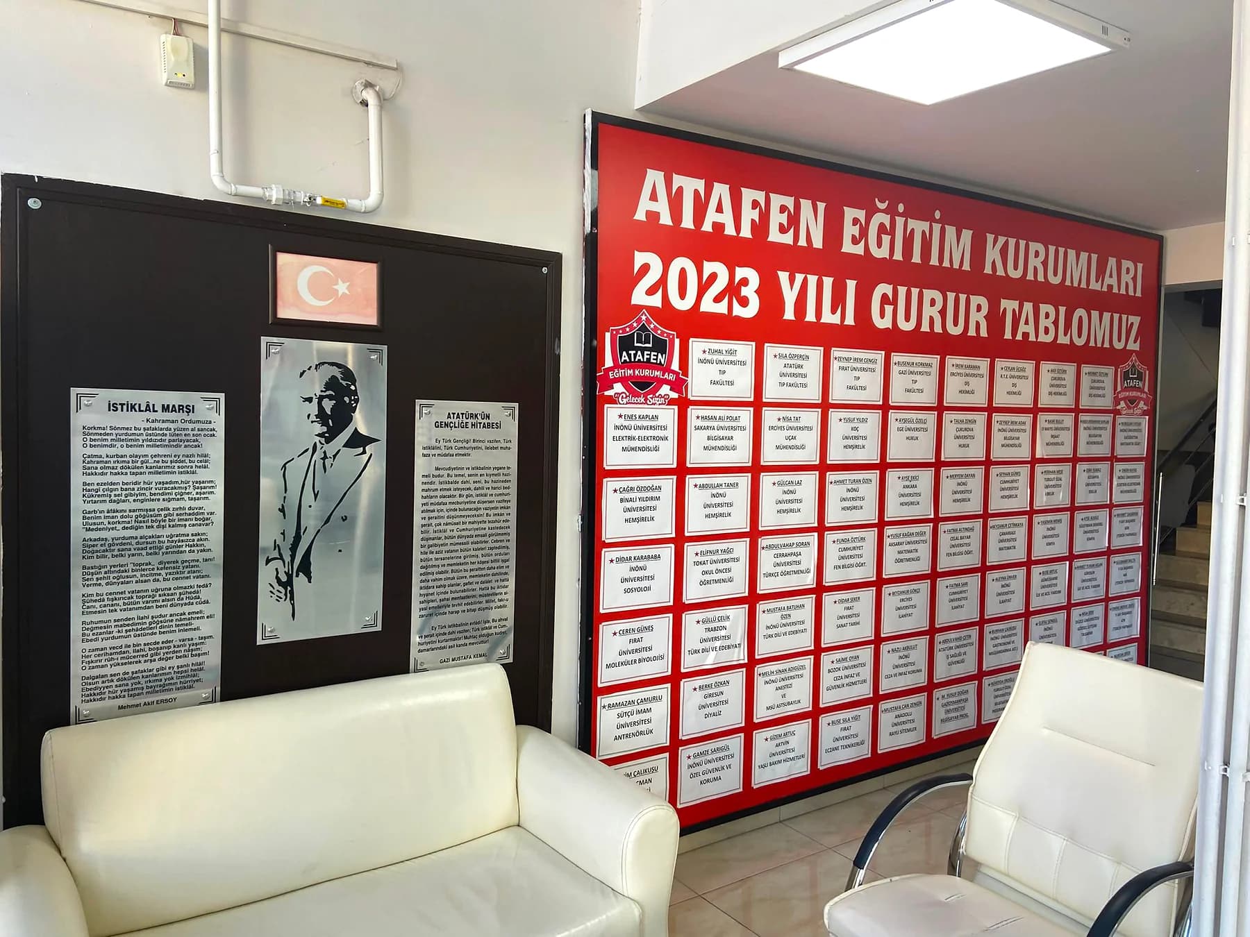 Atafen 2023 yılı fiziksel gurur tablosunun bulunduğu lobi